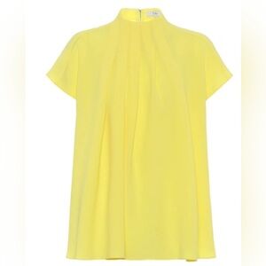 Tibi Esme Crepe Top in lime yellow with ruching details